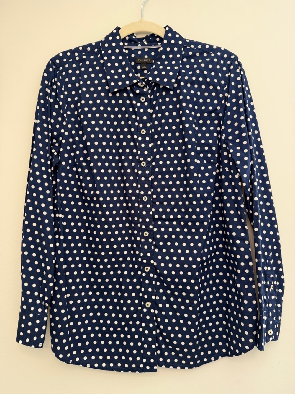 Talbots Navy and White Polka Dot Button-Down Shirt